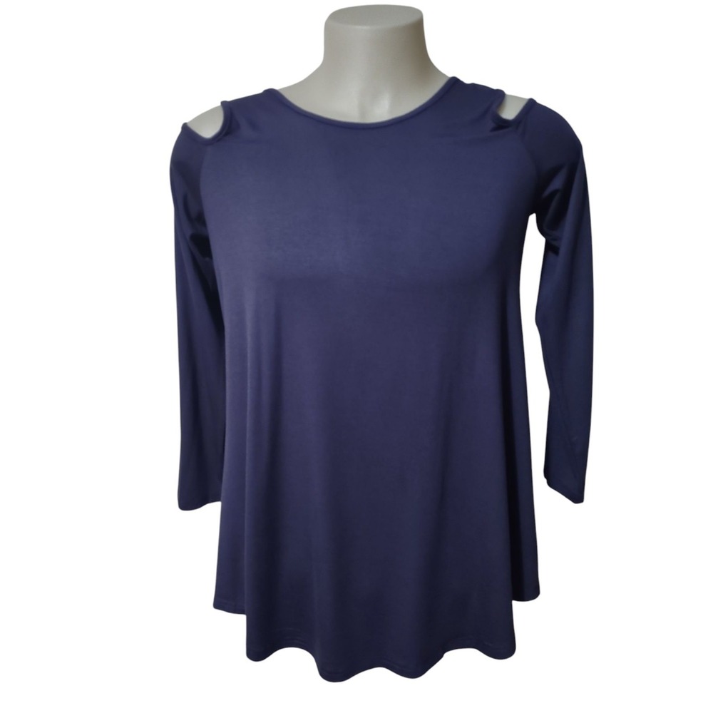 PrinStory Blouse Women's XL Casual Off Shoulder Shirt Long Sleeve  Top Navy Blue